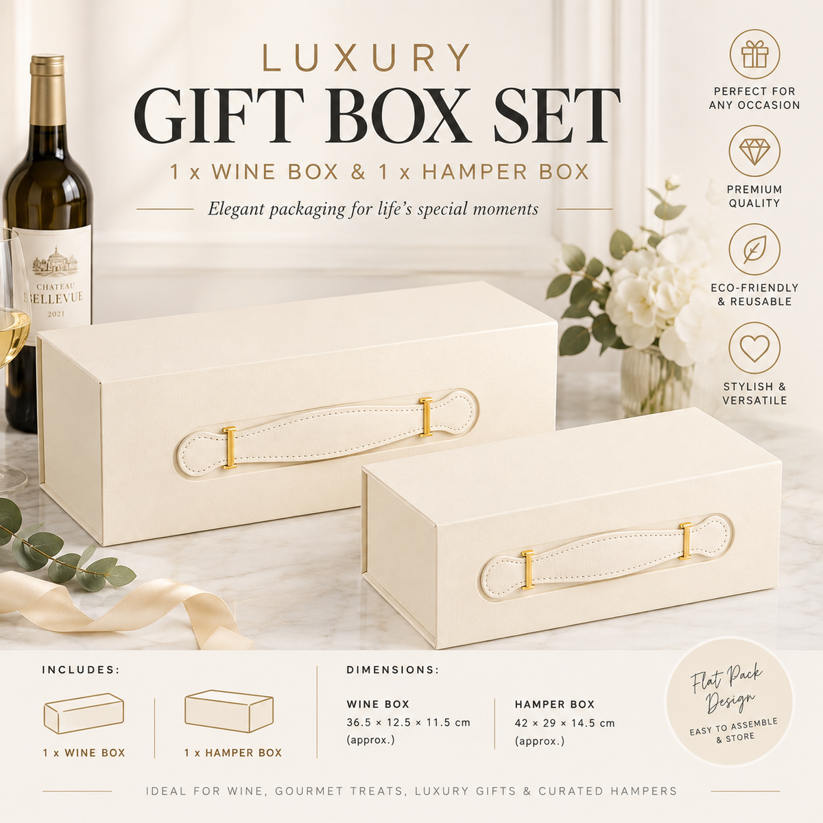 Luxury Wine & Hamper Gift Box - Ivory