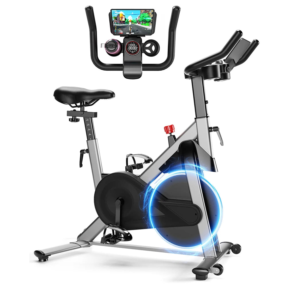 Magnetic Resistance Indoor Exercise Bike with Pad Mount & LCD Monitor
