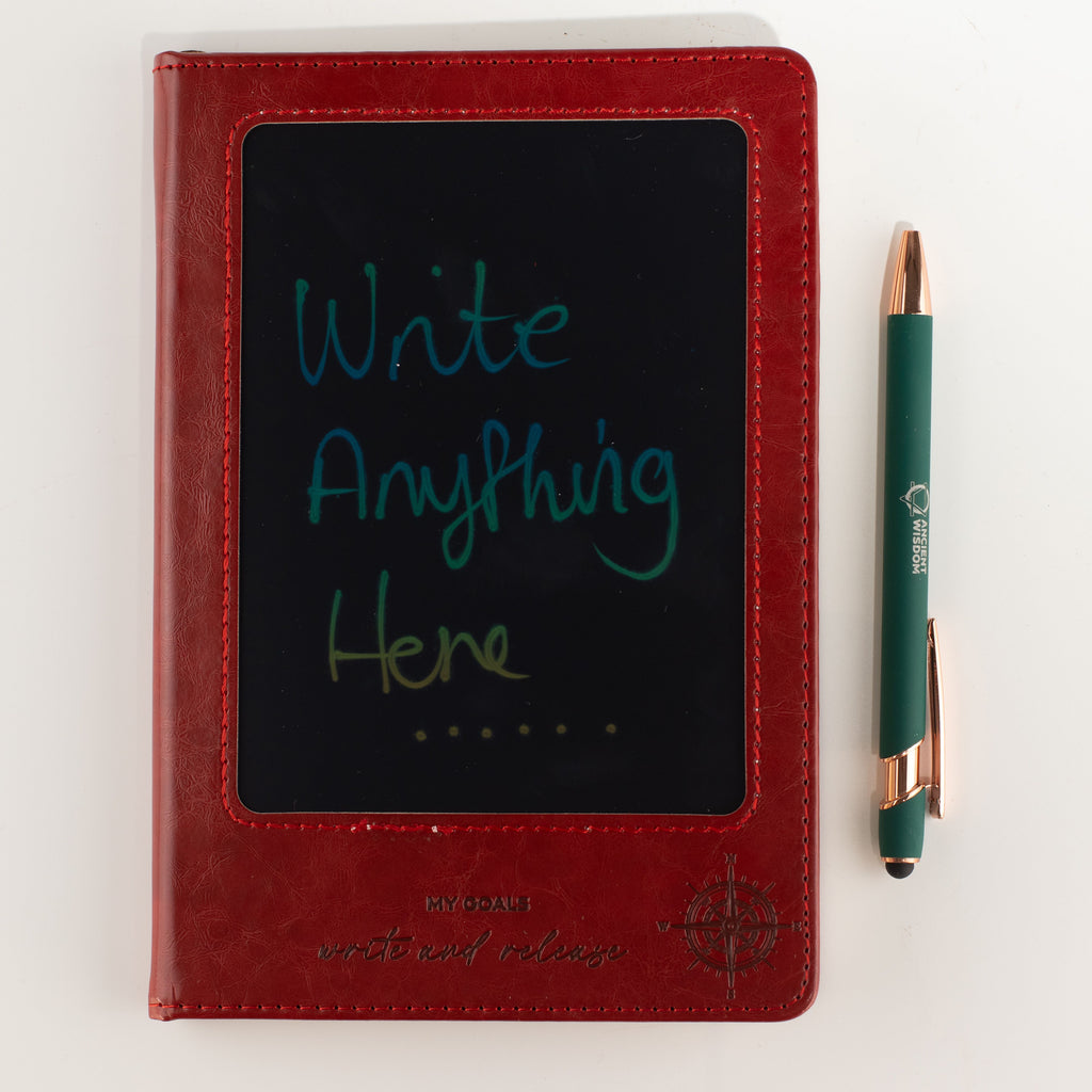 A5 Intention Note Book - LCD Wipe Screen - Red Leather Effect - 80 Leafs