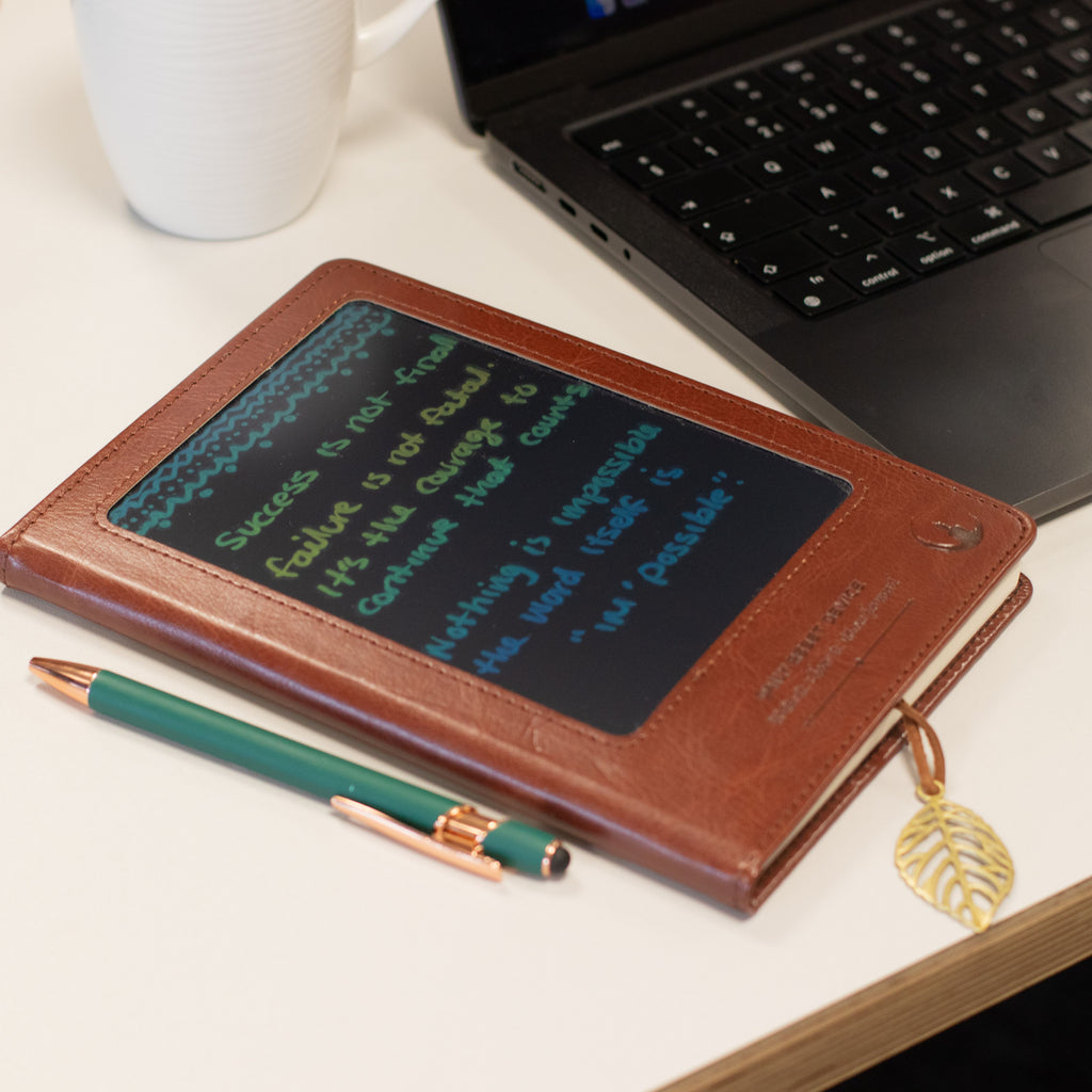 A5 Intention Note Book - LCD Wipe Screen - Red Leather Effect - 80 Leafs