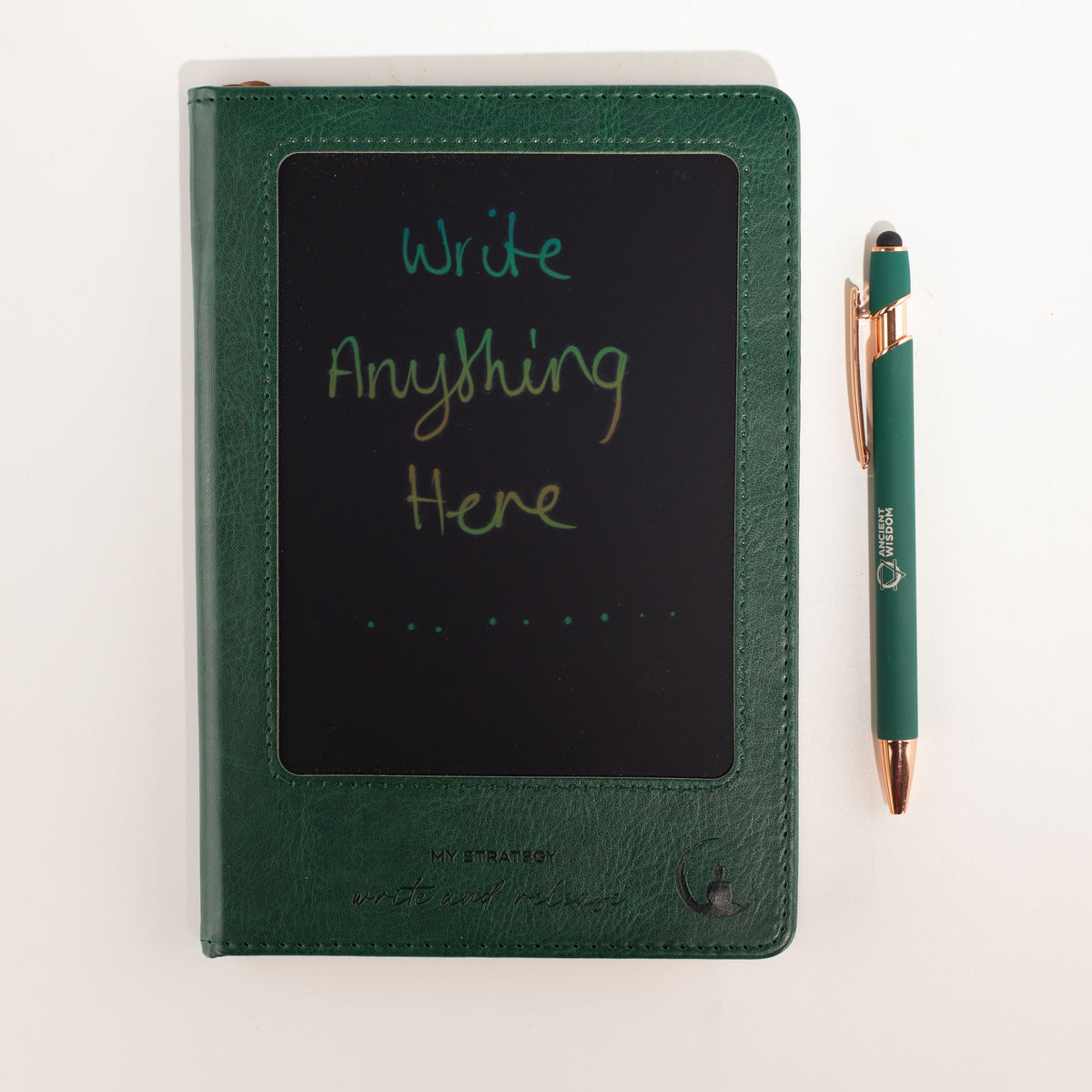A5 Intention Note Book - LCD Wipe Screen - Green Leather Effect - 80 Leafs
