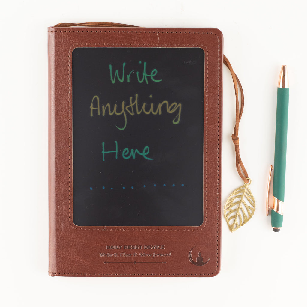 A5 Intention Note Book - LCD Wipe Screen - Brown Leather Effect - 80 Leafs