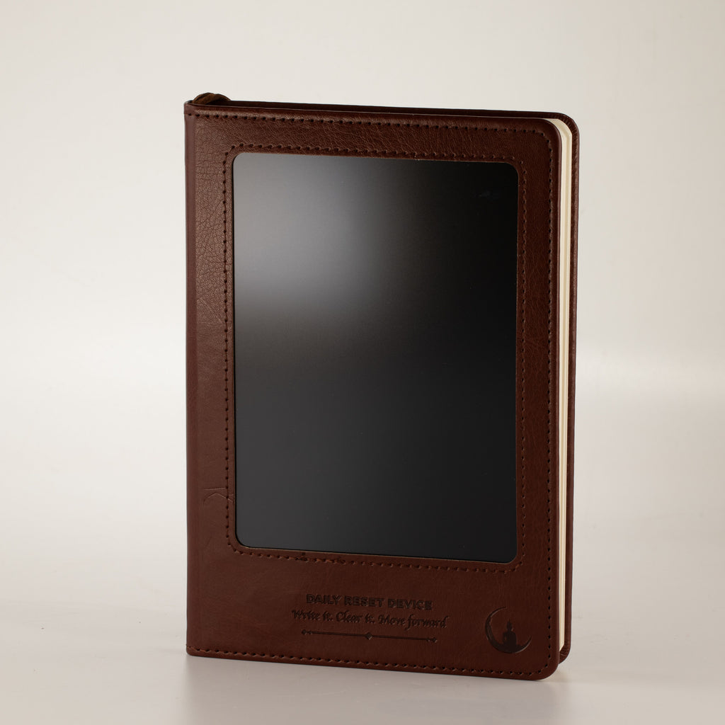 A5 Intention Note Book - LCD Wipe Screen - Brown Leather Effect - 80 Leafs