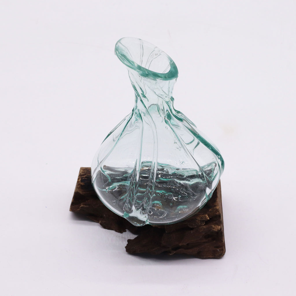 Molten Glass Mini Decanter on Wood 24cm