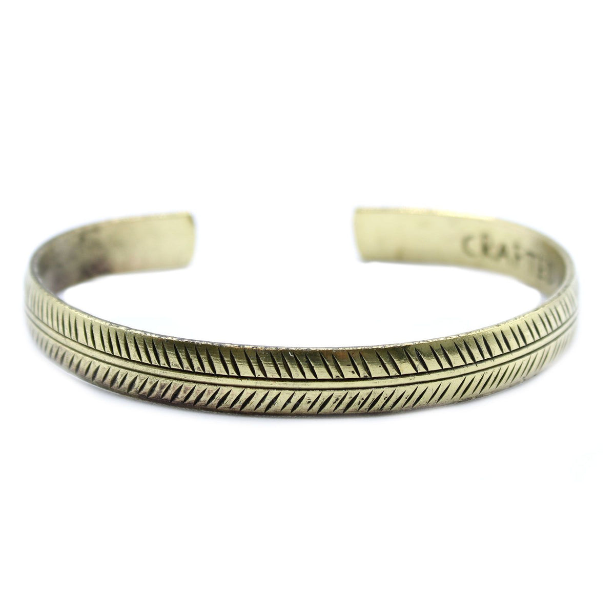 Handmade Brass Adjustable Cuff Bracelet - Slim Tribal Leaf Design.