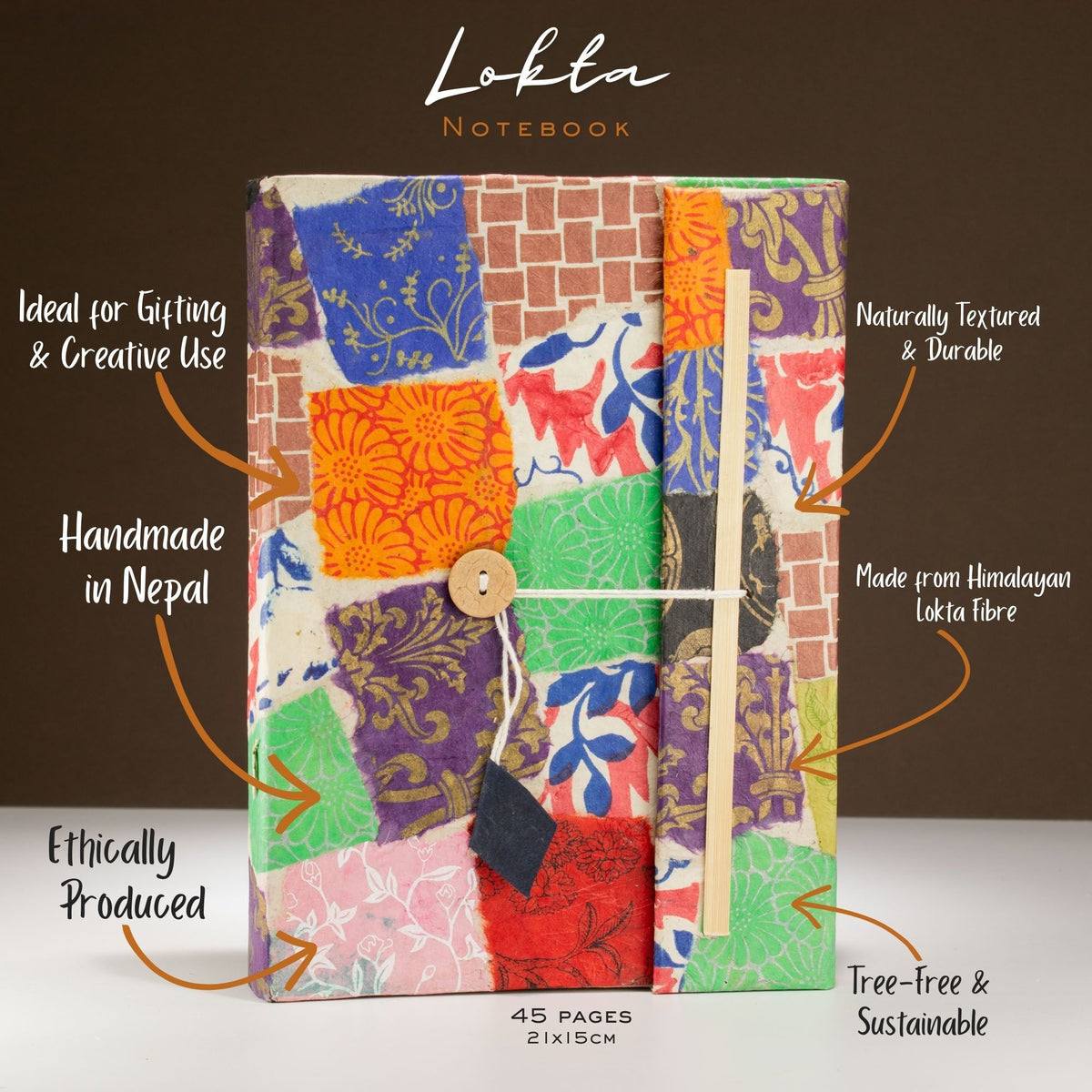 Patchwork Notebook – Large (21x15cm) – 45 Leaves – Includes Bookmark – Multi Colour