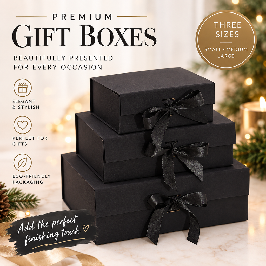 Luxury Gift Boxes With Bow – Black Set of 3